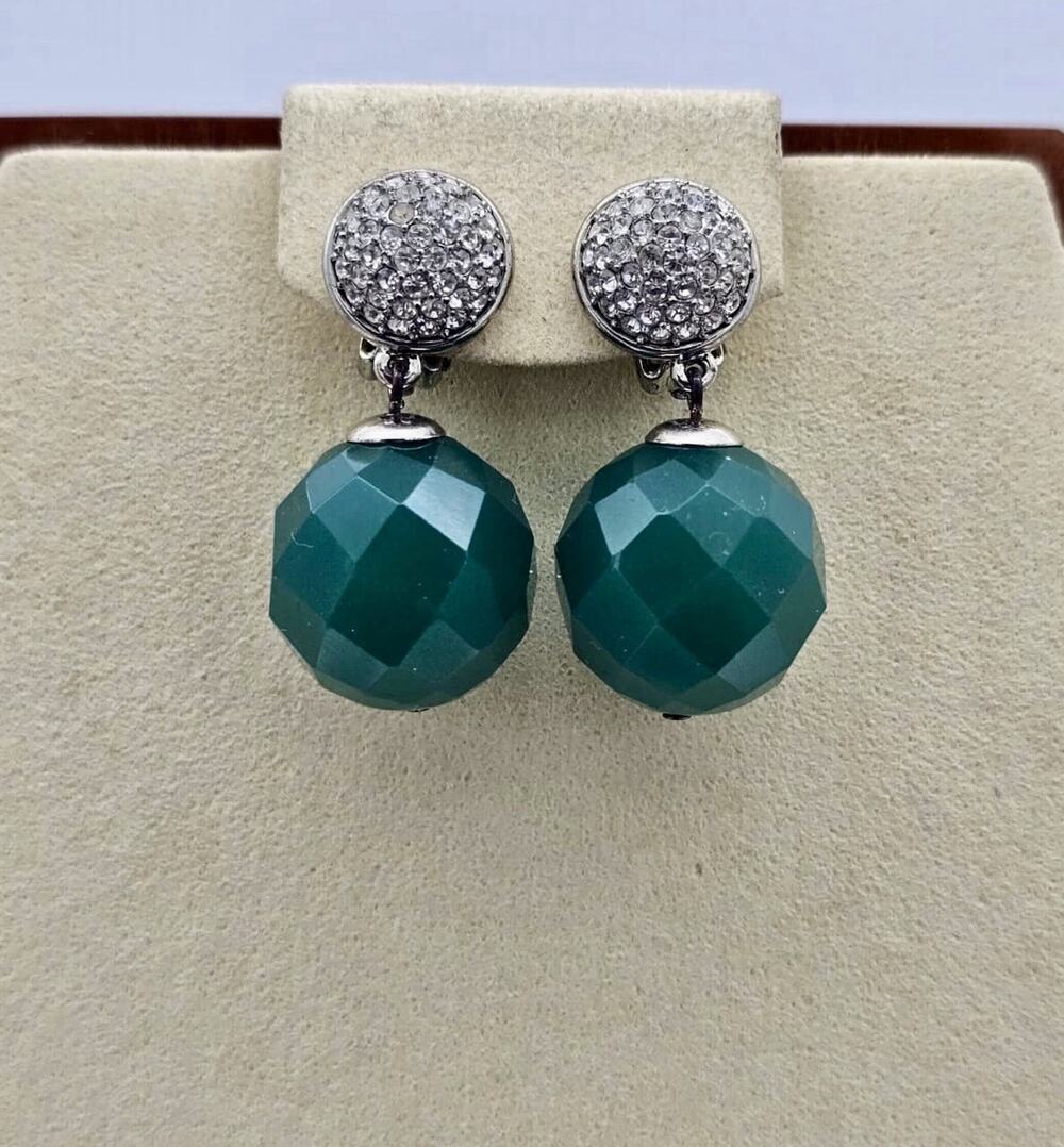 Carolee Lux Green Dangle With Pave Statement Clip On Earrings